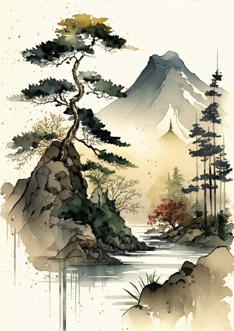 EcoArtLab Originals, Zen Nature Abstract Forest Mountain