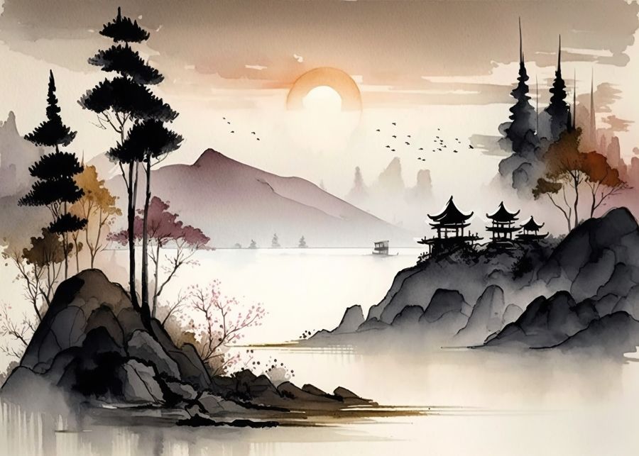, Zen Nature Abstract Japanese Mountain