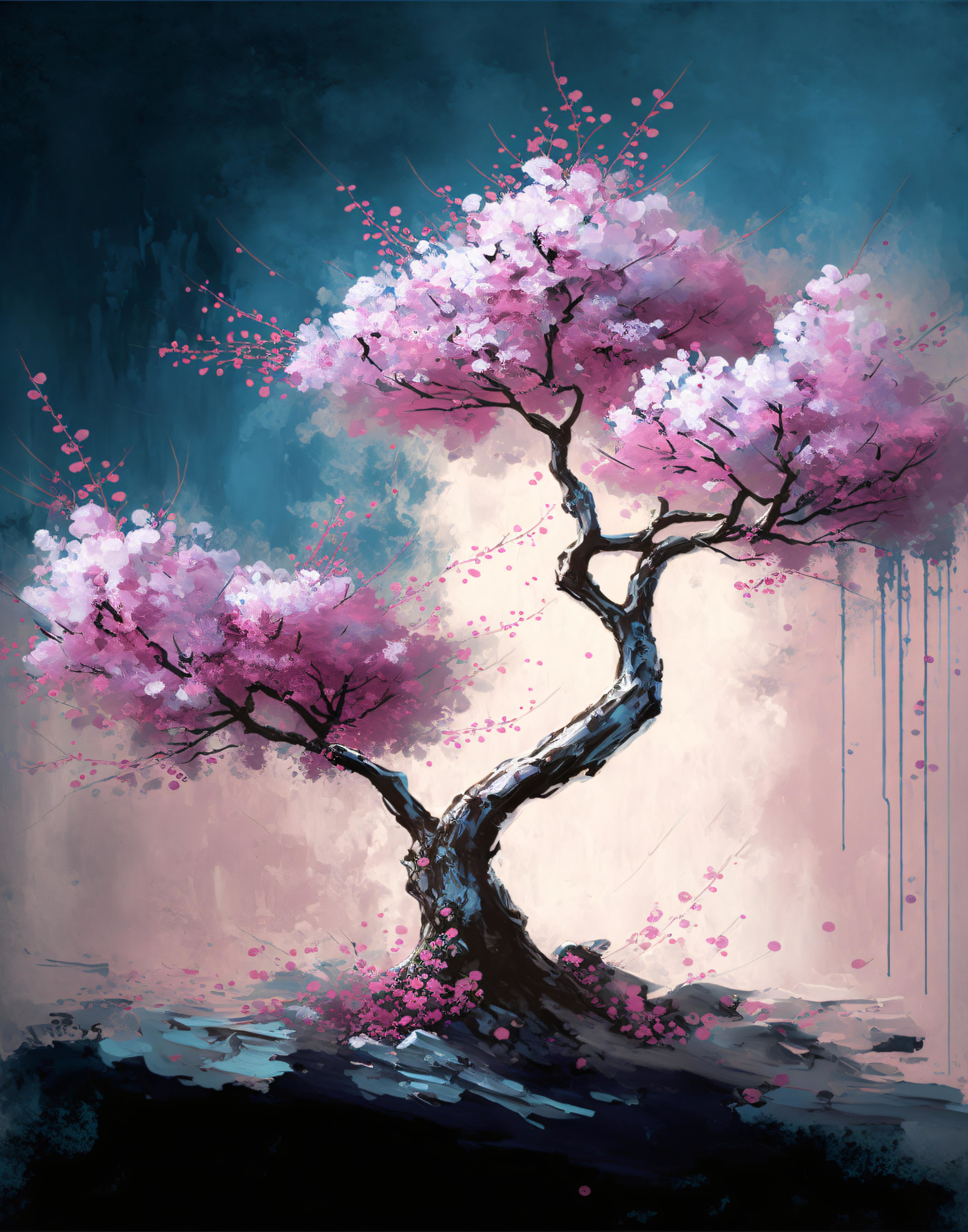 Pink Cherry Blossom Bonzai Tree, printable wall art.