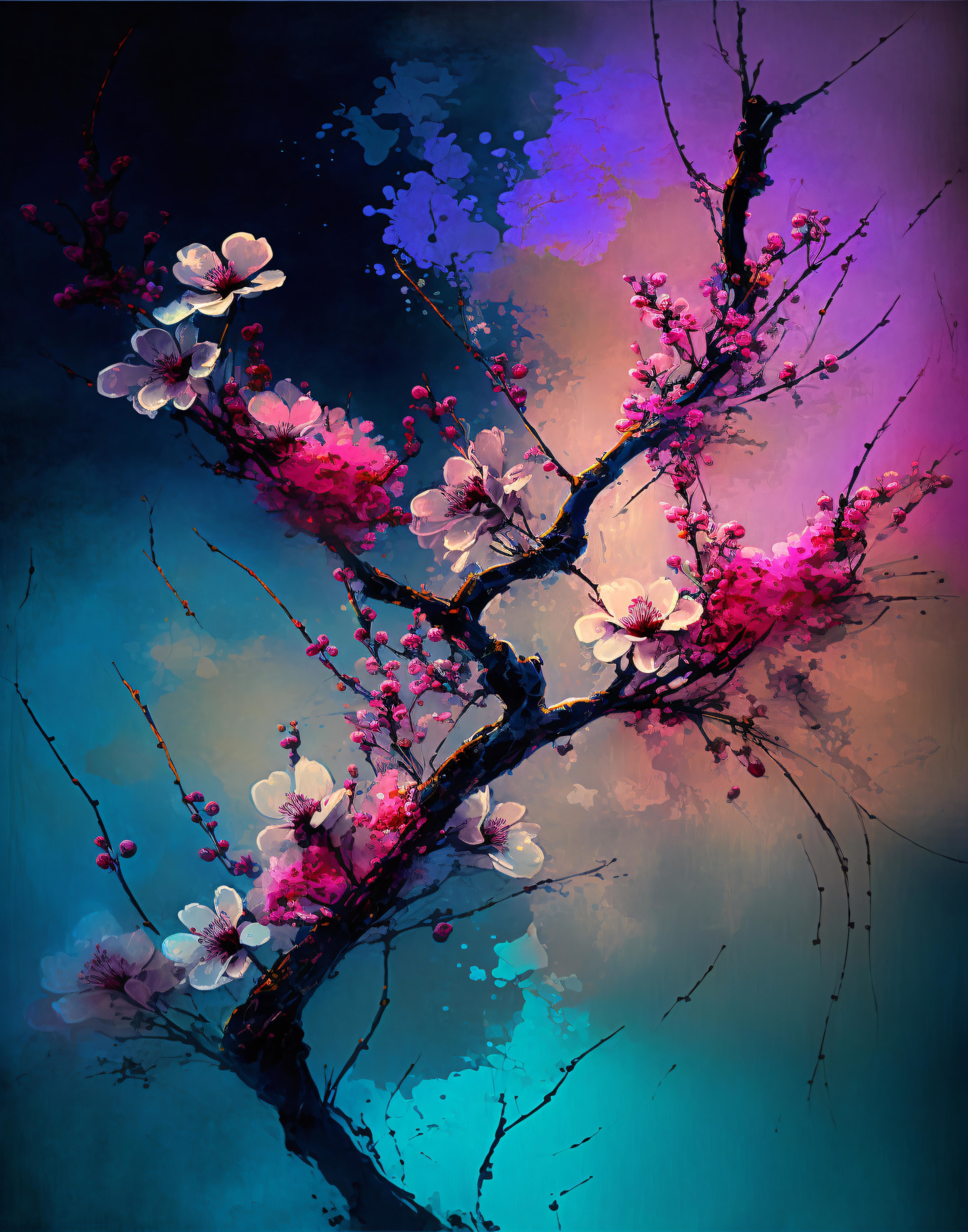 Pink Cherry Blossom Tree Branch, printable wall art.