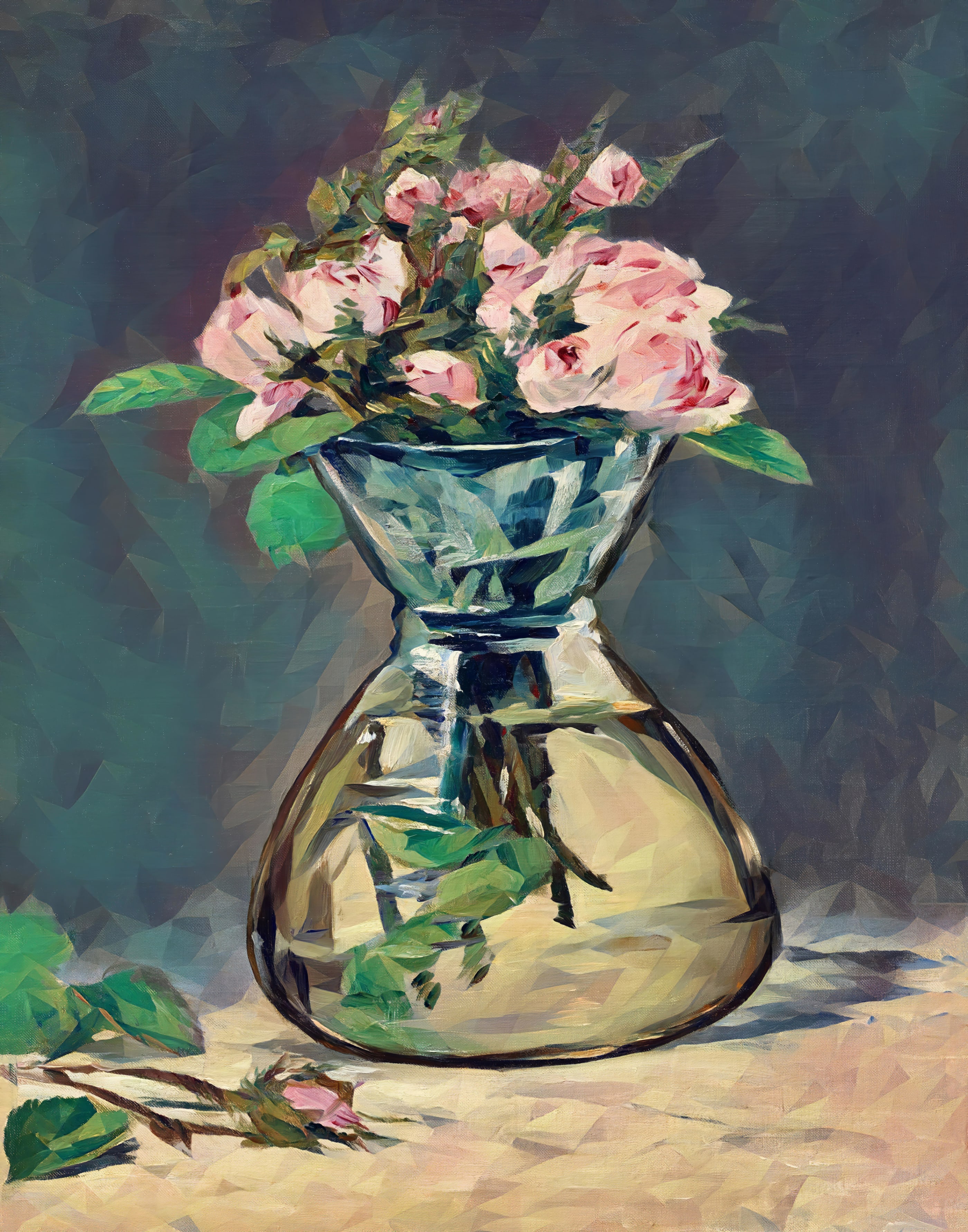 Roses Glass Vase Botanical Still, printable wall art.