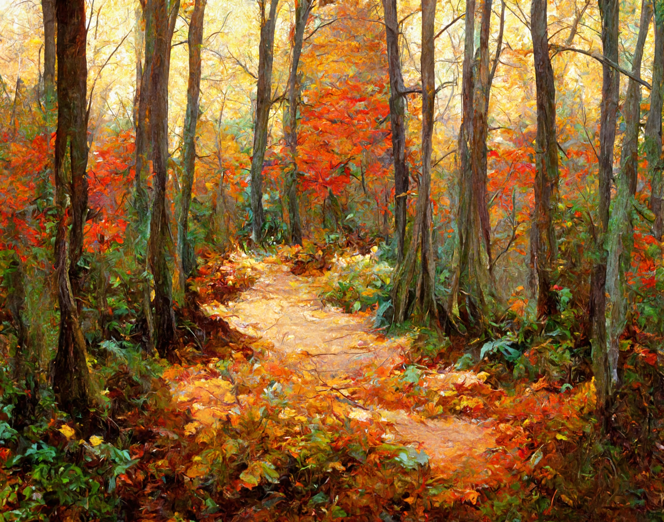 Dense Forest Trail Fall Landscape – Printable Wall Art printable art in Forests style