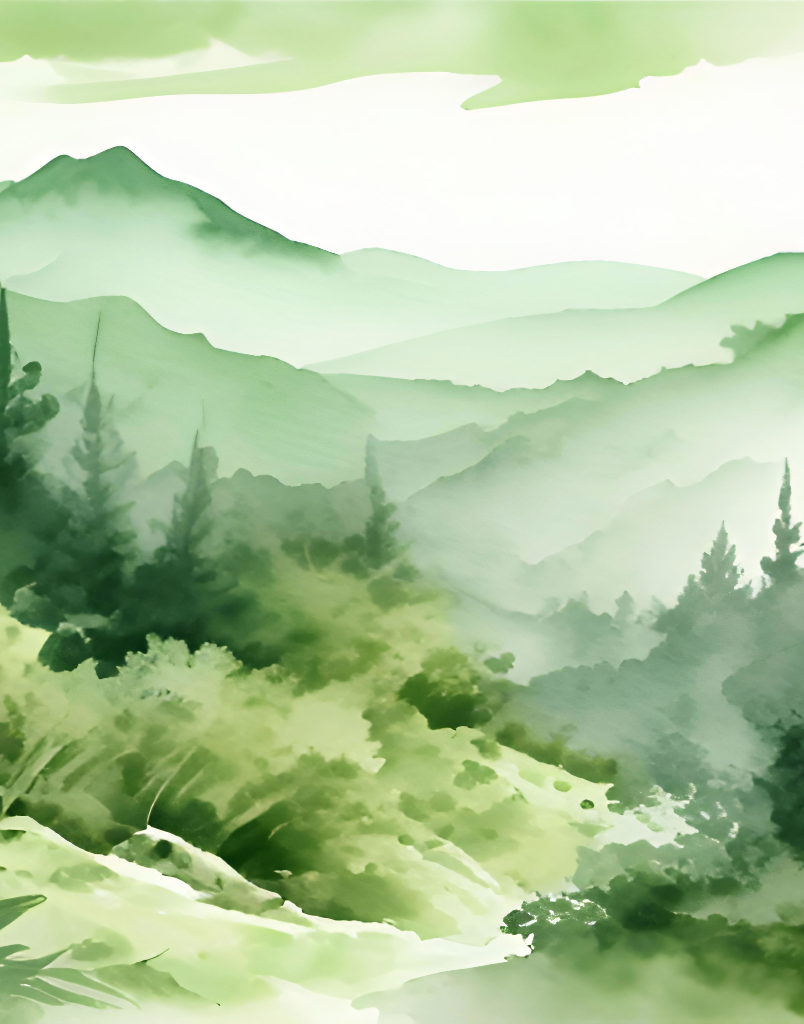 Sage Green Mountain Forest 3 – Printable Wall Art printable art in Forests style